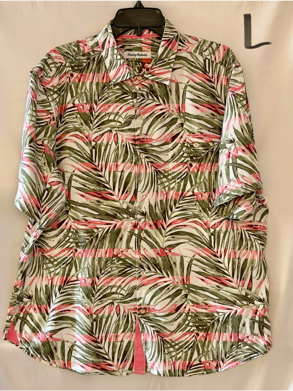 Tommy Bahama Green and Pink Palm-Print Button-Down Top